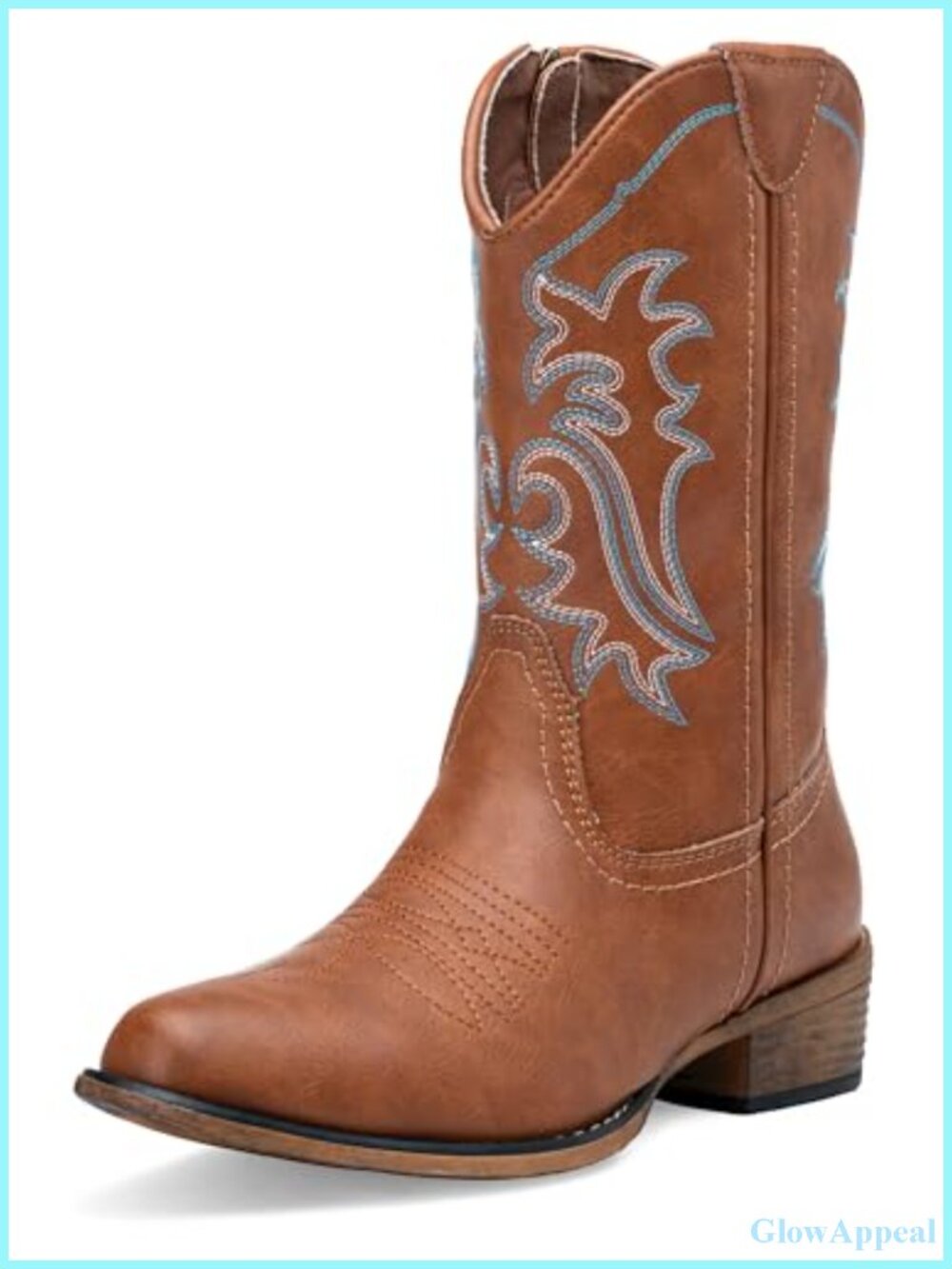 Women's Round Toe Cowboy Boots Mid-Calf Western Embroidered Synthetic Leather